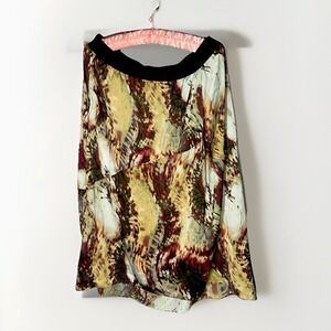 Simply Vera Wang Painted Skirt Elastic Band Waist Flowing Gray Yellow Mauve LG